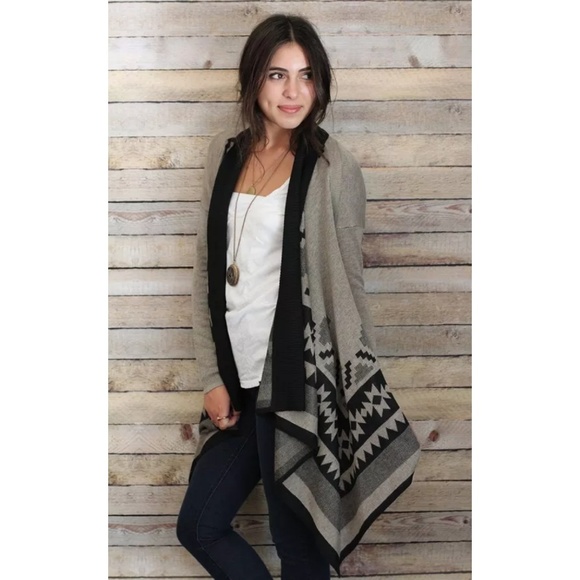 Contrast collar aztec print cardigan - Picture 5 of 5